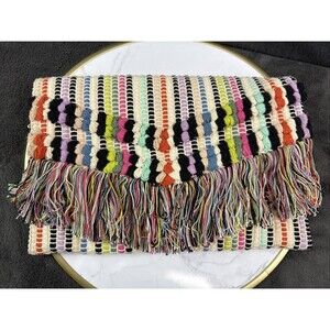 Stella & Dot Taj Clutch Handbag Boho Chic Fringe Multi Color Embroidered Pouch